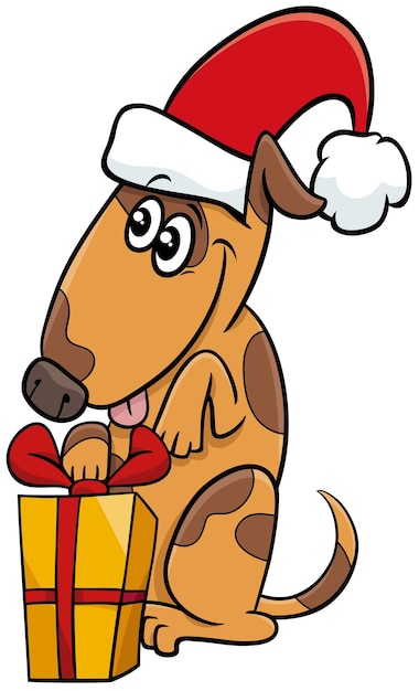 Cartoon dog animal character with Christmas gift