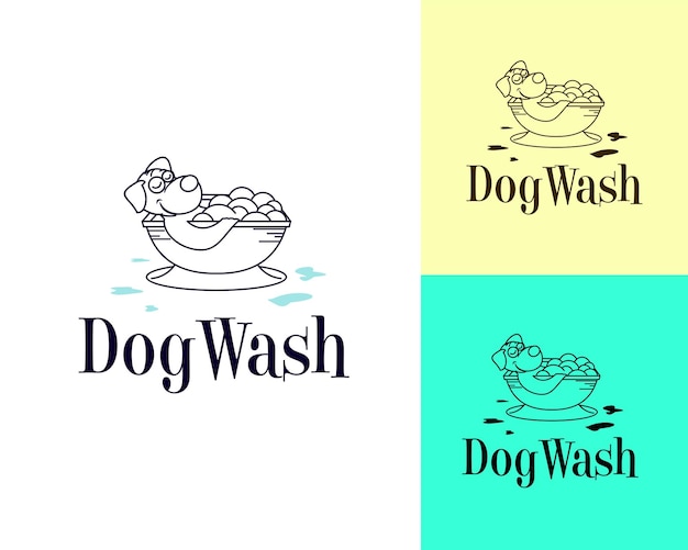 Cartoon dog bathing in tub logo