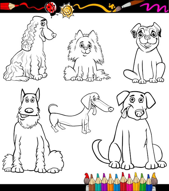 Cartoon dog breeds coloring page