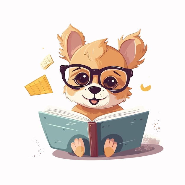 cartoon dog character reading book
