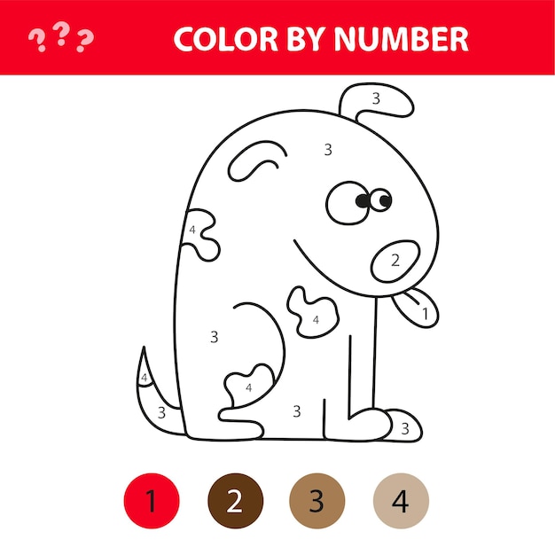 Cane dei cartoni animati. colore per numero gioco educativo per bambini. illustrazione per scolaro e scuola materna