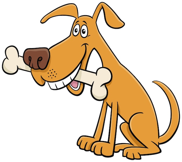 Vettore personaggio animale comico del cane del fumetto con l'osso