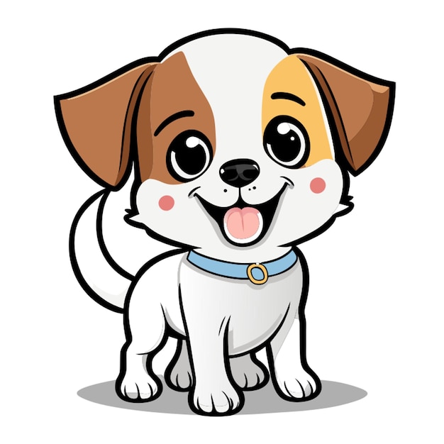 Vector cartoon dog full white kids style white background sketch style playful style bones