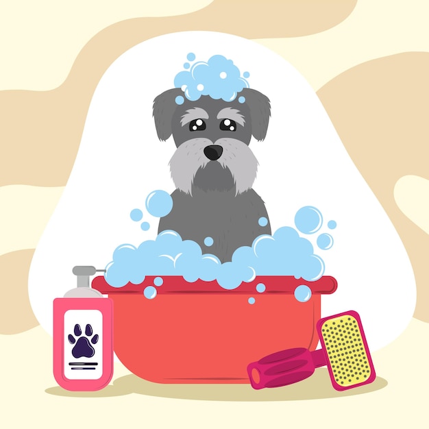 Vector cartoon dog having a bath