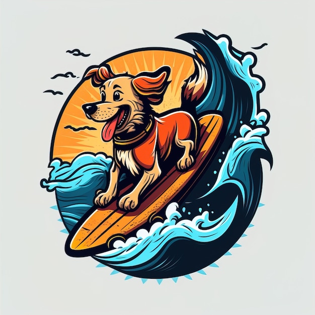 cartoon dog surfing logo graphic