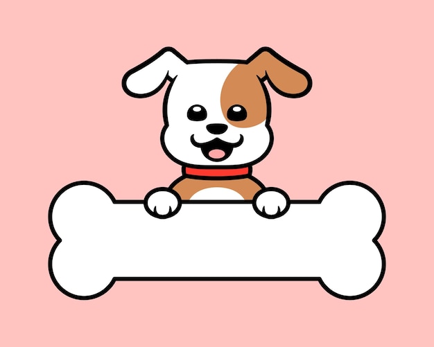 A cartoon dog with a bone on a pink background