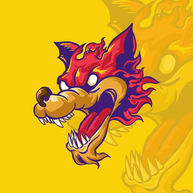火の顔と背景に炎を持つ漫画の犬