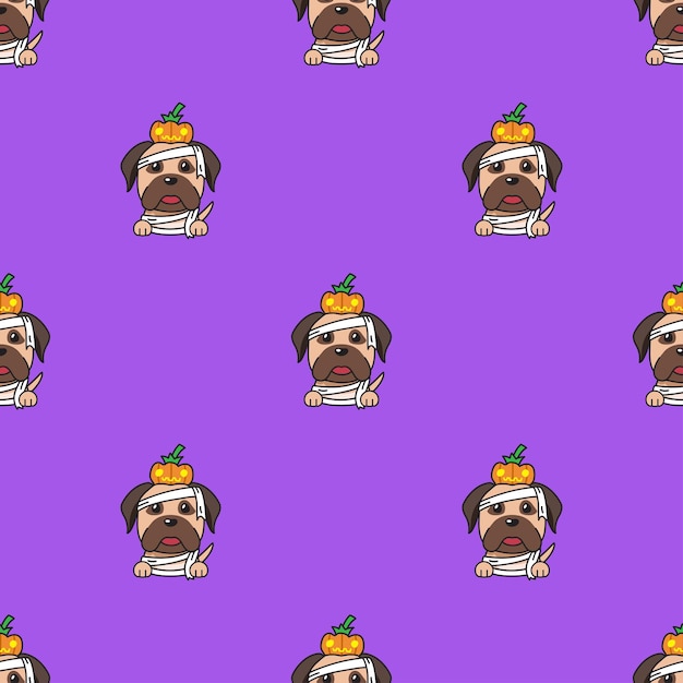 cartoon dog with halloween costume seamless pattern background