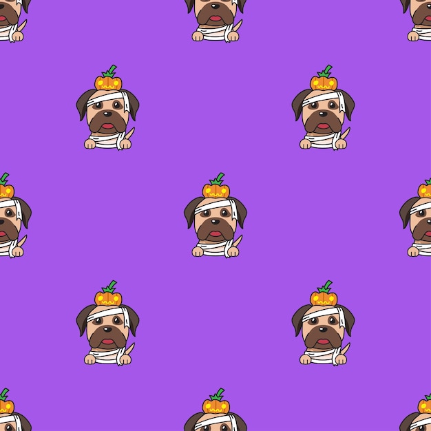 Cartoon dog with halloween costume seamless pattern background