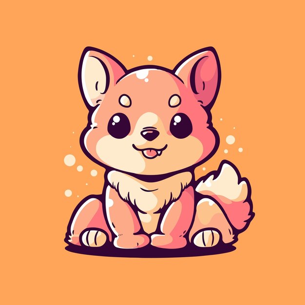 A cartoon dog with a pink nose sits on an orange background.