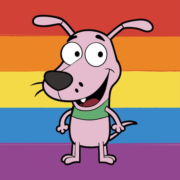 Vettore un cane dei cartoni animati con uno sfondo color arcobaleno