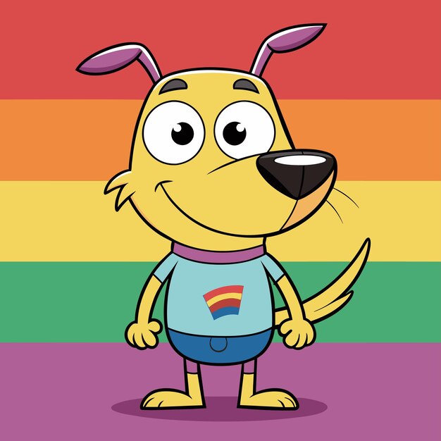 Vector a cartoon dog with a rainbow shirt that says rainbow on it