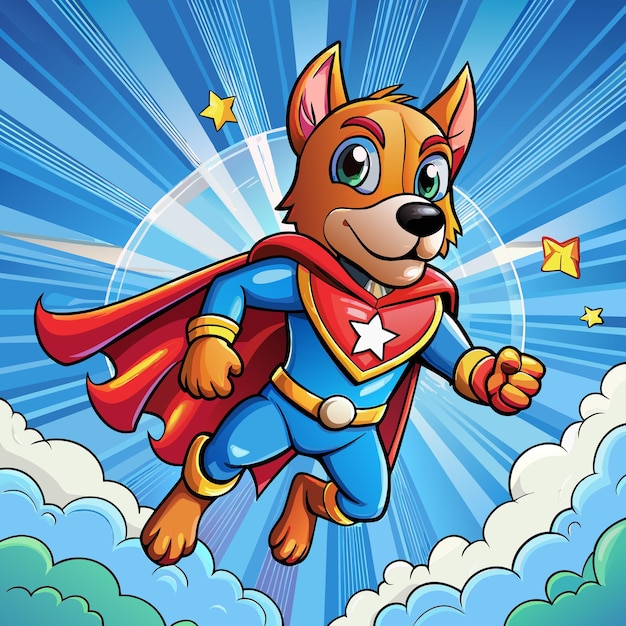 Vector a cartoon of a dog with a red cape and a star on it