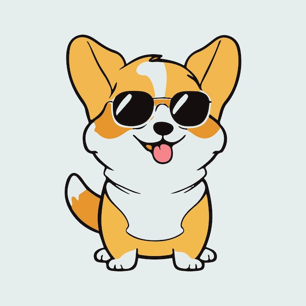 A cartoon dog with sunglasses that says corgi on it.