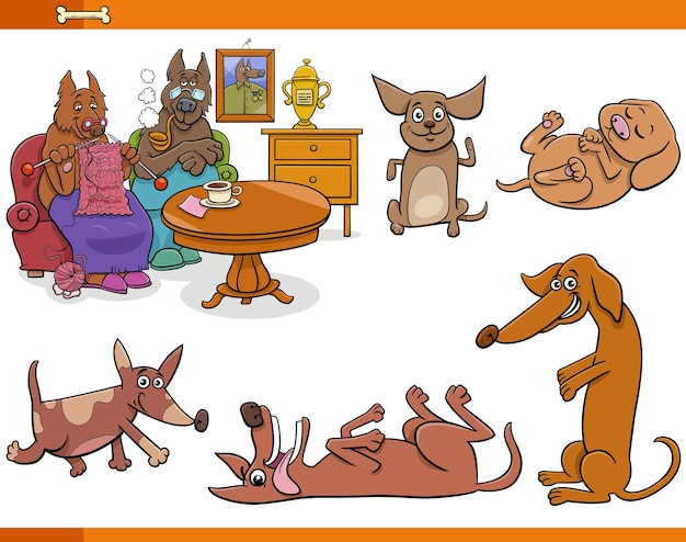漫画の犬と子犬の漫画の動物のキャラクター セット