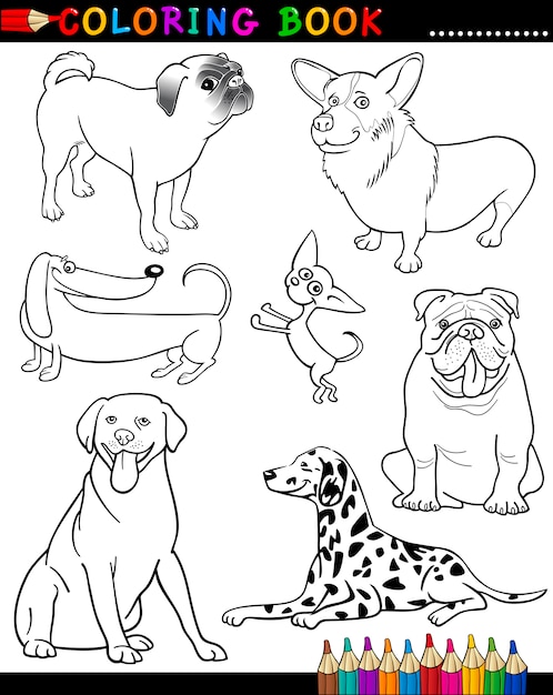 Cartoon dogs for coloring book or page