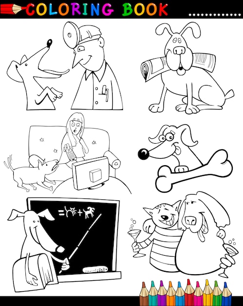 Vector cartoon dogs for coloring book or page