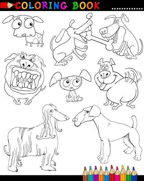 Cartoon Dogs for Coloring Book or Page