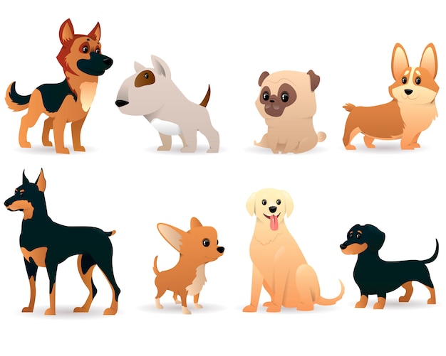 Cartoon dogs of different breeds