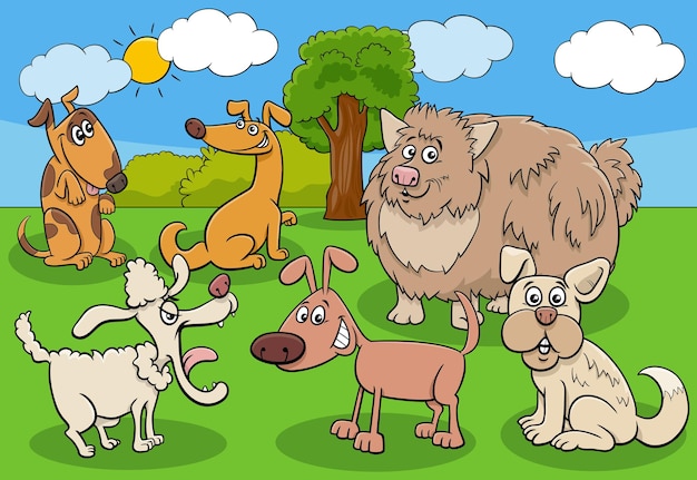 Cartoon dogs and puppies animal characters group