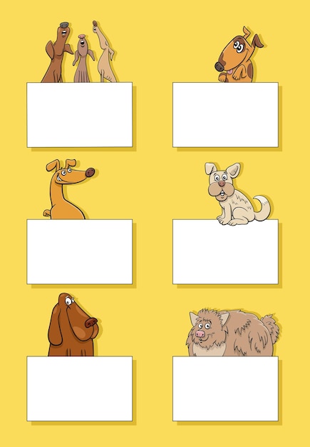 Vector cartoon dogs and puppies with cards or banners design set