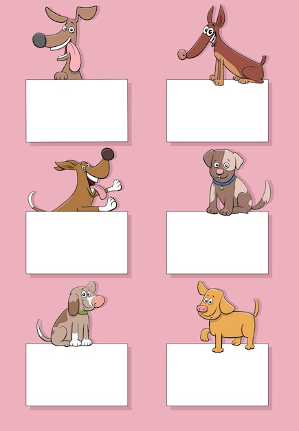 Cartoon dogs and puppies with cards design set