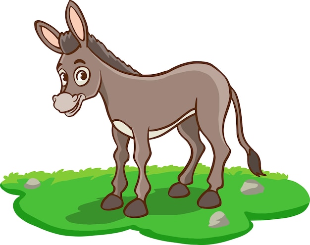 Vector cartoon donkey is standing in a clearing. vector background with a farm animal