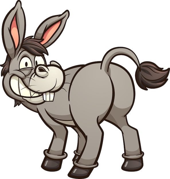 Vector cartoon donkey looking back and smiling.