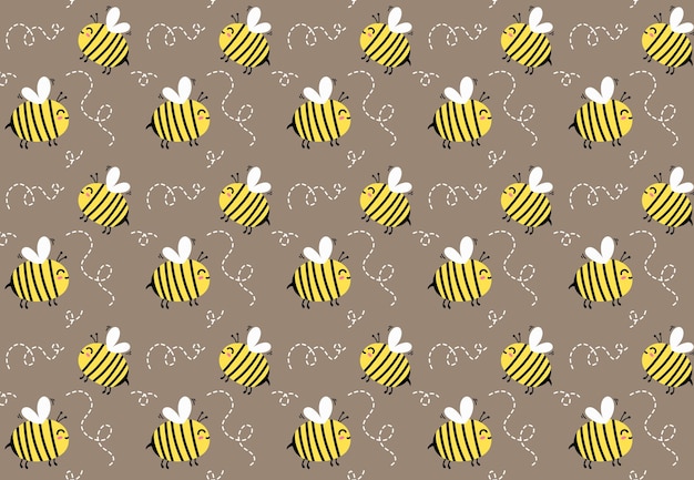 Cartoon doodle cute bees vector seamless pattern