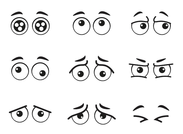 Cartoon doodle eye with different emotions isolated graphic design element flat concept
