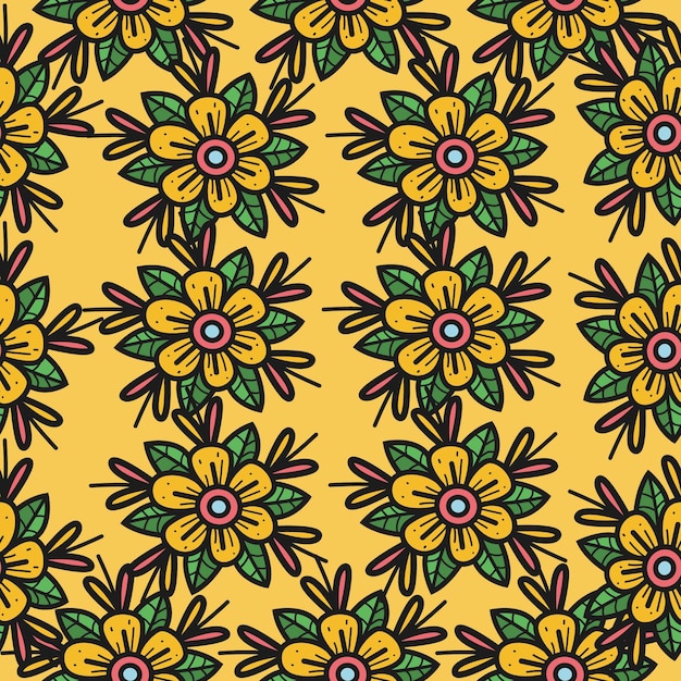 Cartoon doodle flower seamless pattern