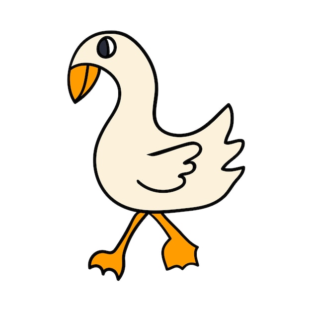 Cartoon doodle goose linear isolated on white background animal