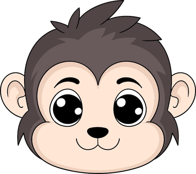 Vector cartoon doodle illustration brown furry monkey head with a happy face