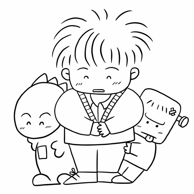 school boy cartoon doodle kawaii anime coloring page cute illustration  drawing character chibi manga comic 24692578 Vector Art at Vecteezy