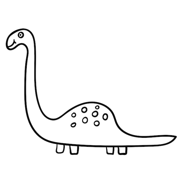 Cartoon doodle linear dinosaur diplodocus isolated on white background