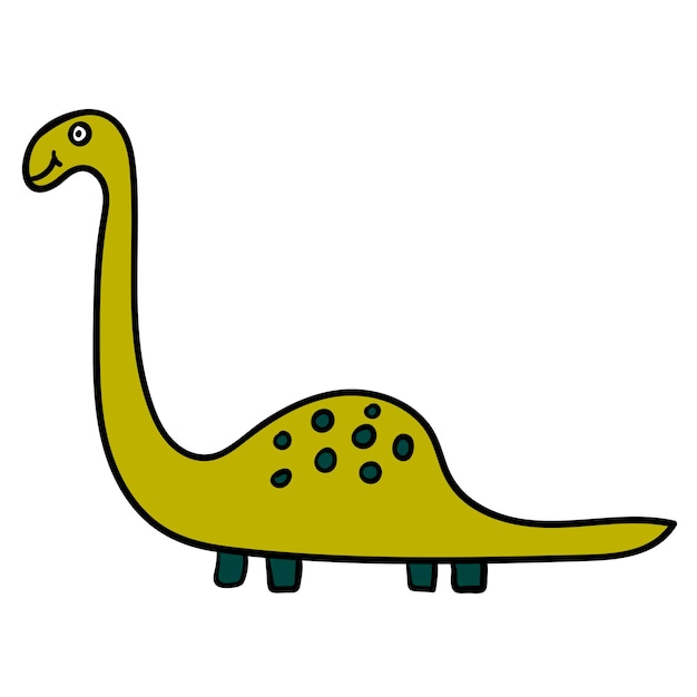 Cartoon doodle linear dinosaur diplodocus isolated on white background