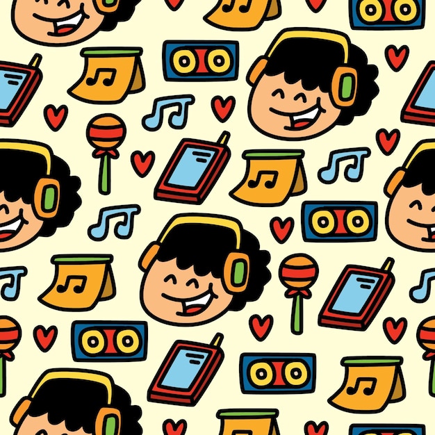 Vector cartoon doodle music seamless pattern design