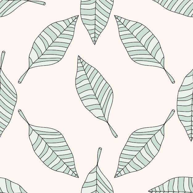 Cartoon doodle palm leaf seamless pattern. Floral tropical background.