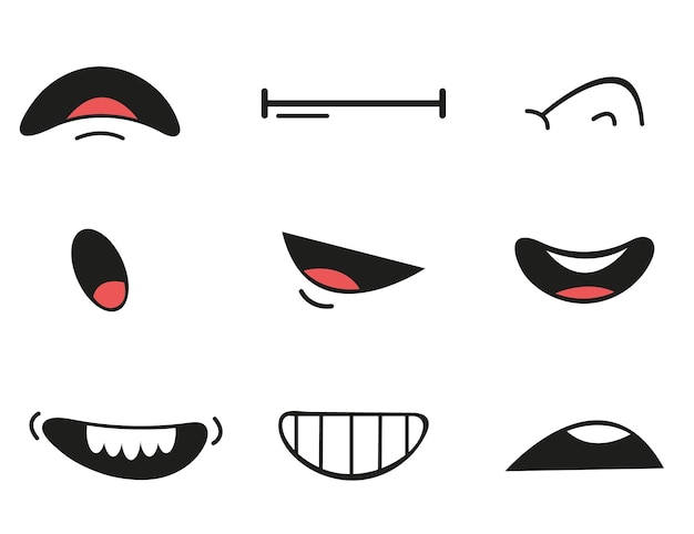 Vector cartoon doodle simple mouth isolated design element concept set