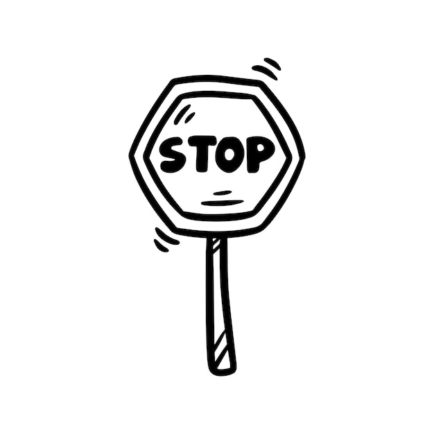 Vector cartoon doodle stop sign. road symbol hand drawn icon vector