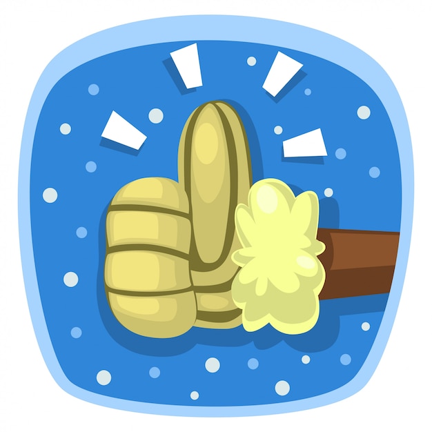 Cartoon doodle thumb up with winter background