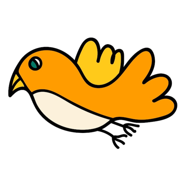 Cartoon doodle vliegende vogel geïsoleerd op een witte achtergrond
