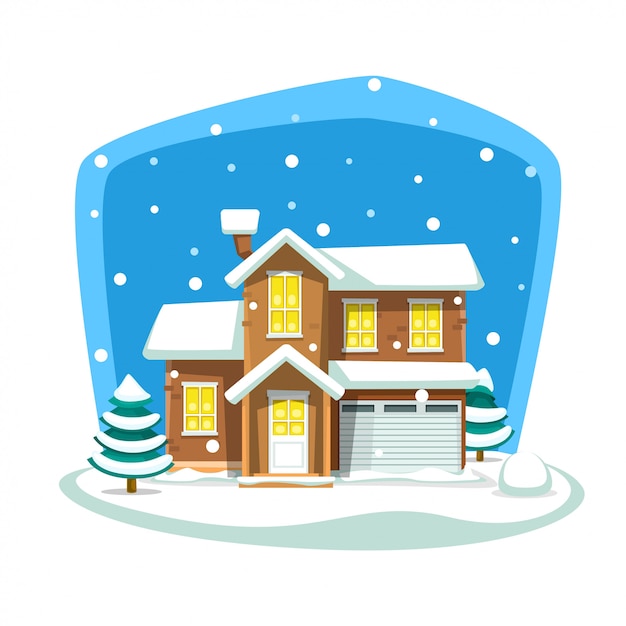 Vector cartoon doodle winter groot huis wijk scã¨ne