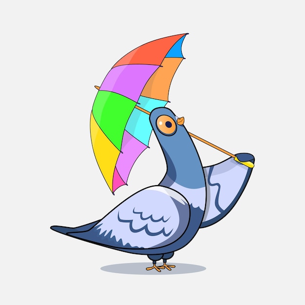 Vector cartoon dove with umbrella