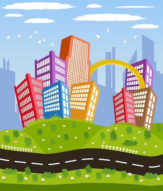 Vector cartoon downtown weg landschap