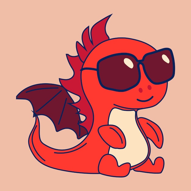 Vector a cartoon dragon wearing sunglasses sits on a pink background