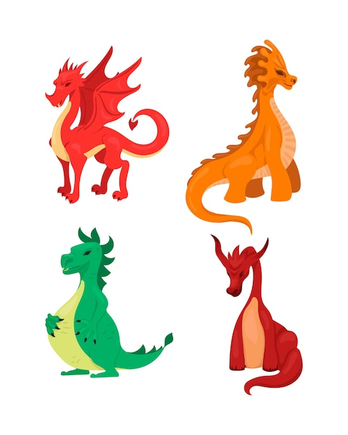 Vector cartoon dragons set