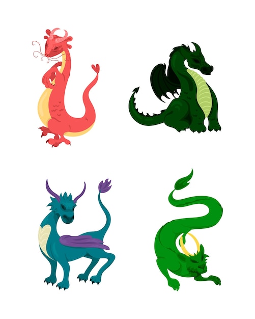 Vector cartoon dragons set