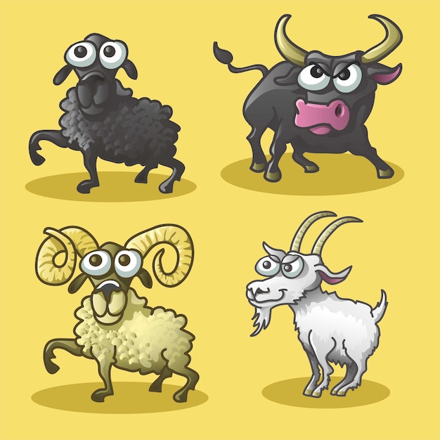 A cartoon drawing of animals with the words " goat " on the bottom.