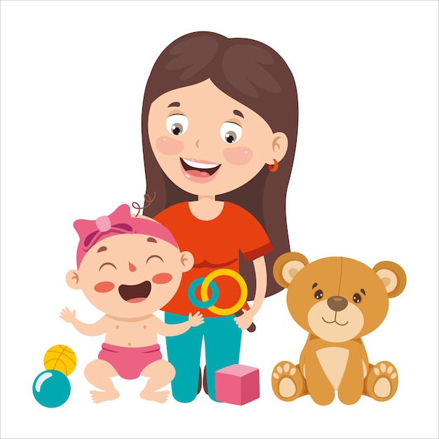 Vector cartoon drawing of a babysitter